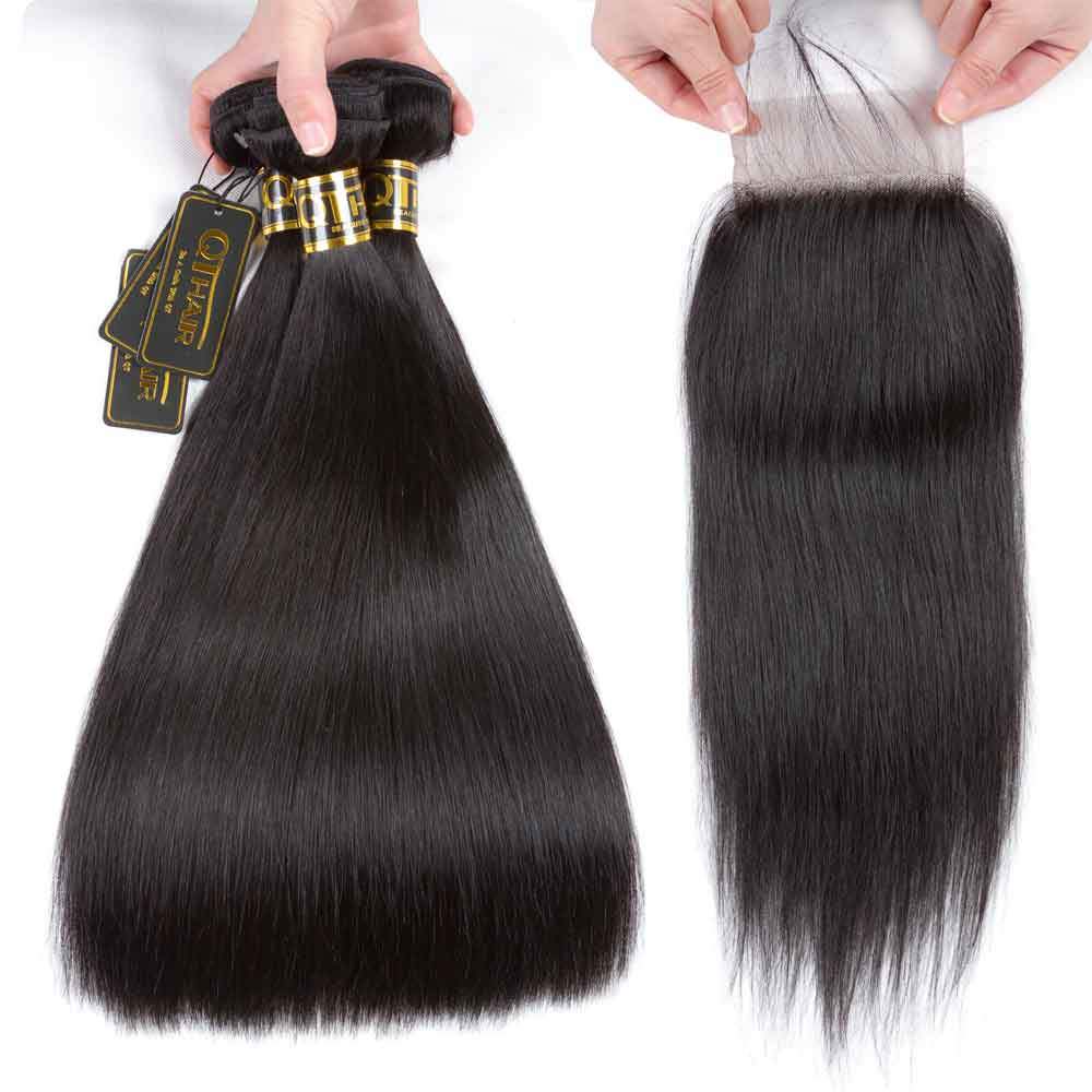 QT Malaysian 3Bundles Straight Hair With Lace Closure 4*4 - QT Hair