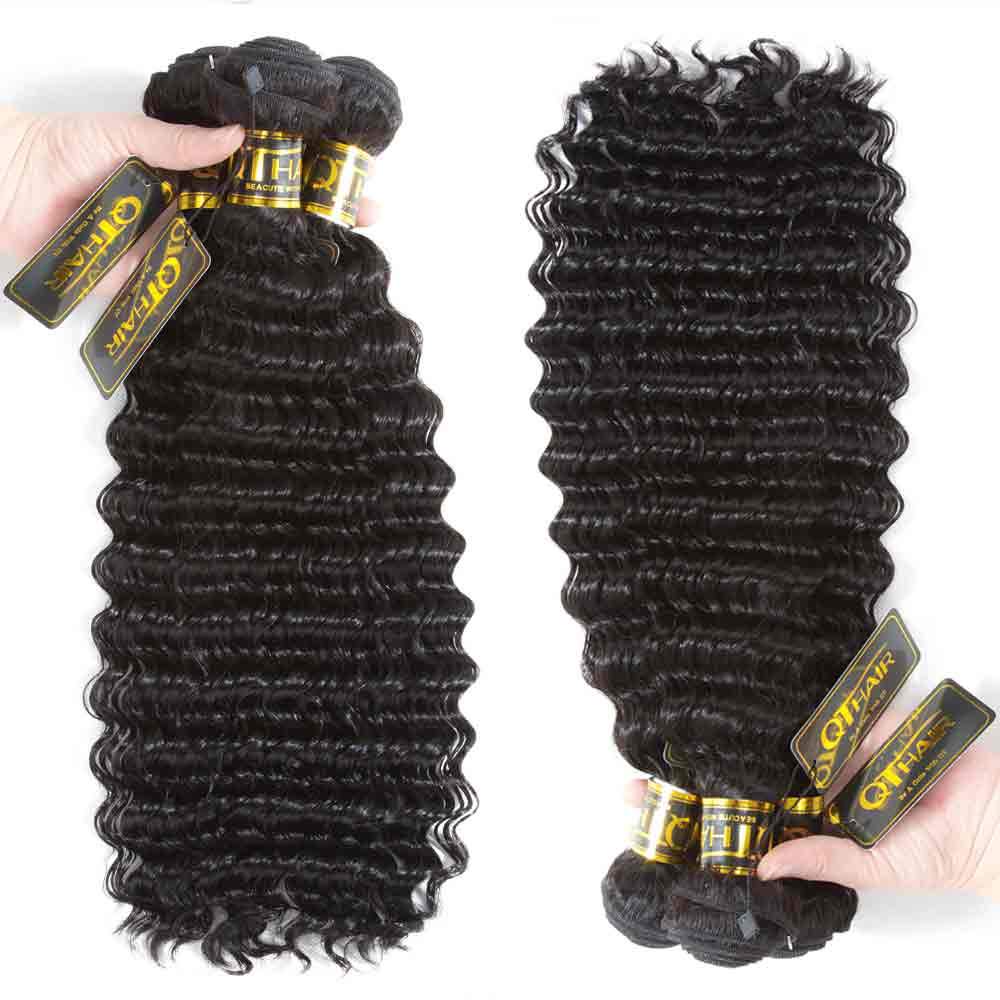 QT Hair Malaysian Virgin Human Hair Deep Wave Hair 3 Bundles With Closure - QT Hair