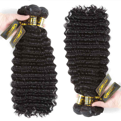QT Hair Malaysian Virgin Human Hair Deep Wave Hair 3 Bundles With Closure - QT Hair