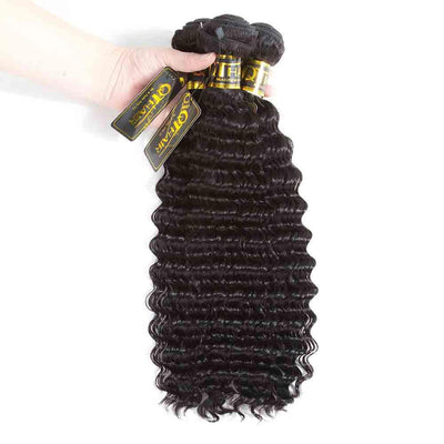 QT Indian Deep Wave 3 Bundles Hair Weave With Lace Closure - QT Hair