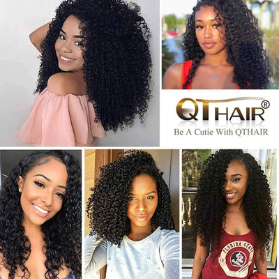 QTHAIR 12A Brazilian Kinky Curly Human Hair Bundles With Frontal Closure 100% Unprocessed Brazilian Virgin Curly Hair Weave - QT Hair