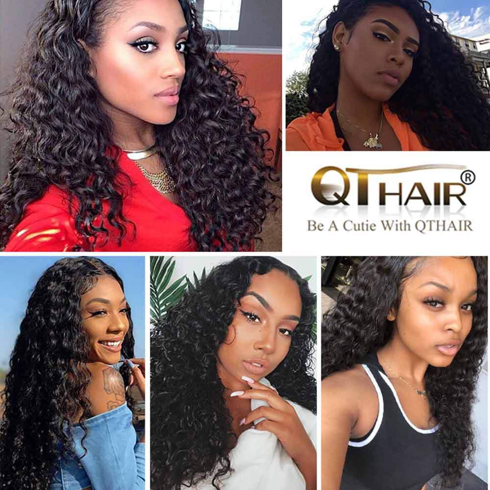 QT Hair Deep Wave Virgin Human Hair Bundles With Closure Brazilian Virgin Human Hair Wet and Wavy Natural Color Deep Wave 4x4 Swiss Free Part - QT Hair