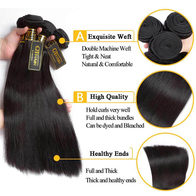 QT Hair Brazilian Hair Weave Bundles With Frontal Straight Hair Bundles With Frontal - QT Hair