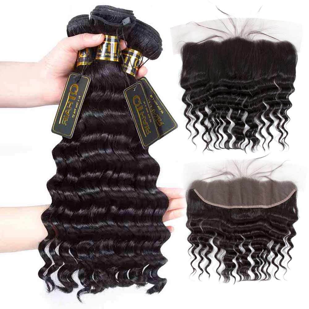 QT Hair Loose Deep Wave Bundles With Lace Frontal Brazilian Remy Virgin Loose Deep Wave Human Hair - QT Hair