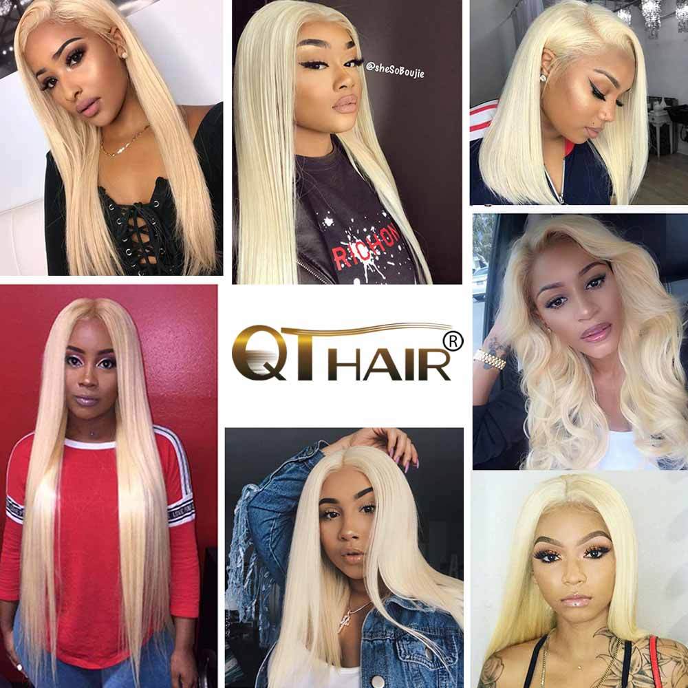 QTHAIR  613 Blond Straight Hair 3Bundles With Lace Closure Remy Human Hair - QT Hair