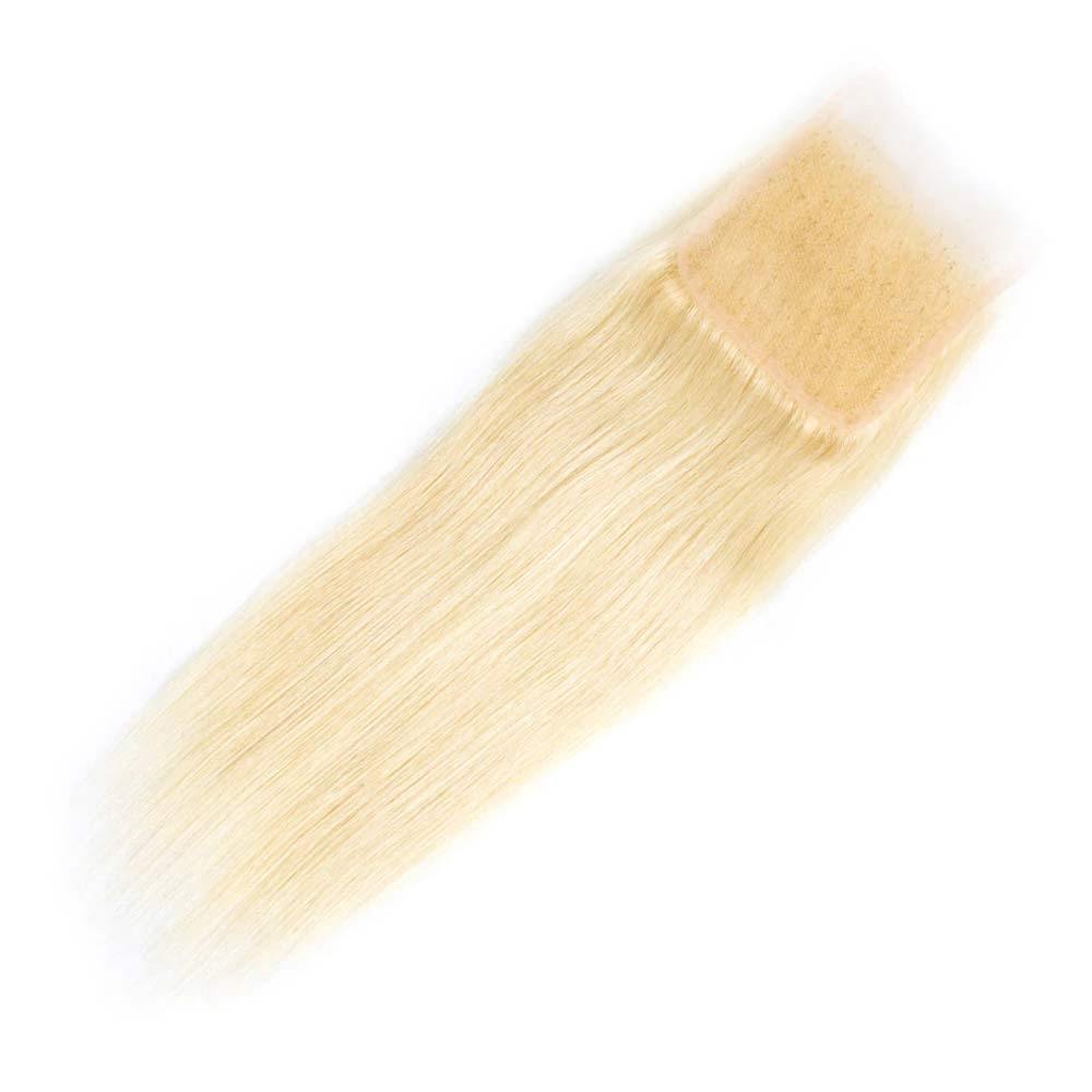 QTHAIR  613 Blond Straight Hair 3Bundles With Lace Closure Remy Human Hair - QT Hair