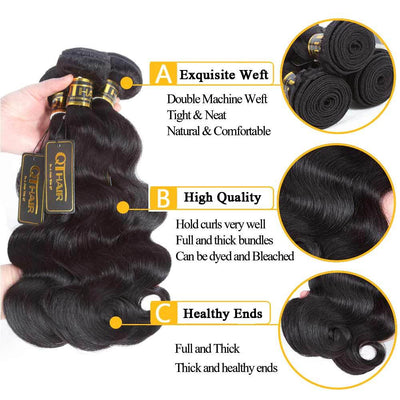QTHAIR 12A Grade Body Wave Human Hair Bundles with 13x4 Swiss Lace Frontal 100% Virgin Hair Weave - QT Hair