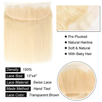 QTHAIR 12A Grade Brazilian Virgin Human Hair #613 Blonde Straight Hair With 130% Density 13x4 Swiss Lace Frontal - QT Hair