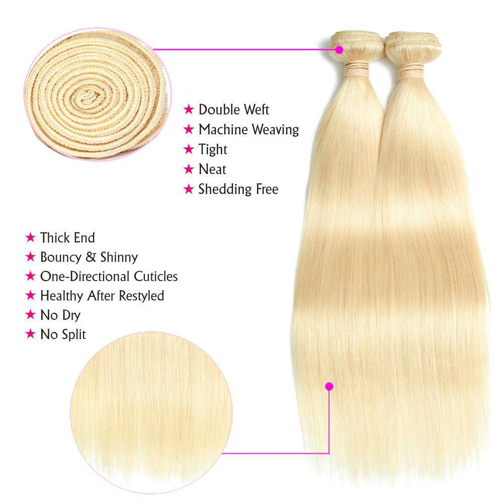 QTHAIR 12A Grade Brazilian Virgin Human Hair #613 Blonde Straight Hair With 130% Density 13x4 Swiss Lace Frontal - QT Hair