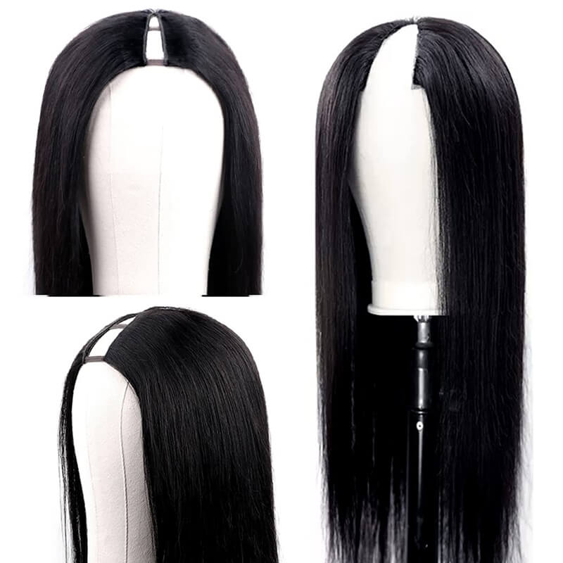 Straight V Part Wigs No Leave Out Natural Scalp Protective Wigs Beginner Friendly U Part Human Hair Wigs Brazilian Virgin Human Hair Wigs for Black Women ｜QT Hair