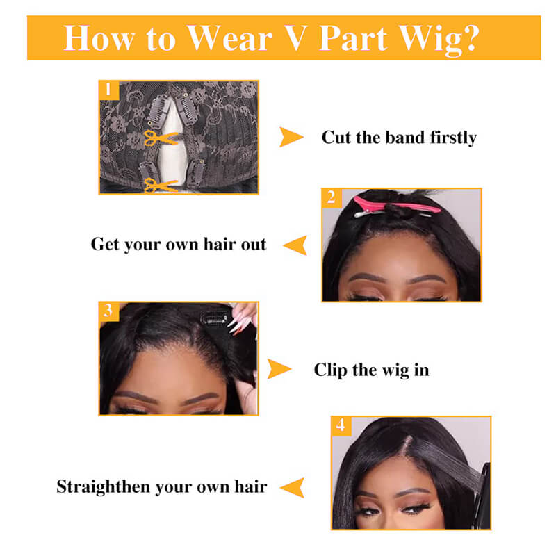 Straight V Part Wigs No Leave Out Natural Scalp Protective Wigs Beginner Friendly U Part Human Hair Wigs Brazilian Virgin Human Hair Wigs for Black Women ｜QT Hair