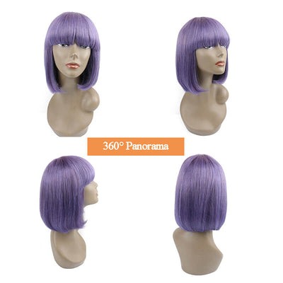 14A Light Purple Bob Straight With Bangs Wig Human Hair Glueless Pre Plucked with Natural Hairline Lilac Virgin Human Hair Bob Wigs 150% Density Can be Colored ｜QT Hair