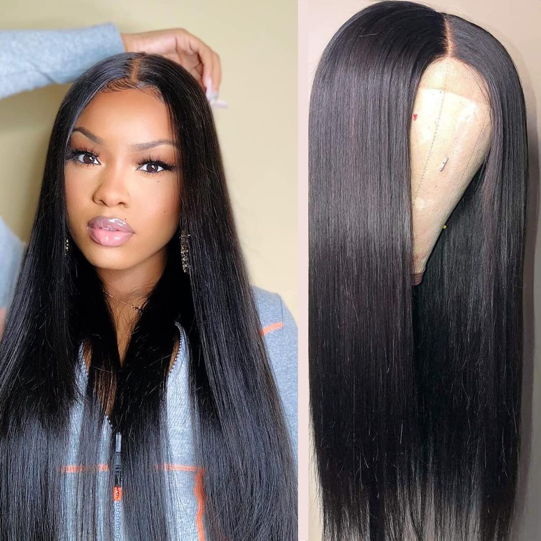 T Part Wig 13x4x1 Straight Lace Front Wigs Brazilian Virgin Human Hair Wigs for Black Women Pre Plucked with Baby Hair Natural Color ｜QT Hair