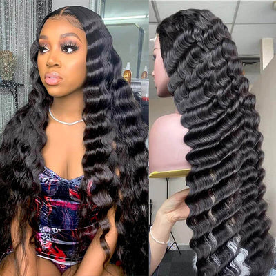 13x4 Loose Deep Wave HD Transparent Lace Front Wigs Human Hair With Baby Hair Pre-Plucked Natural Hairline For Black Women ｜QT Hair