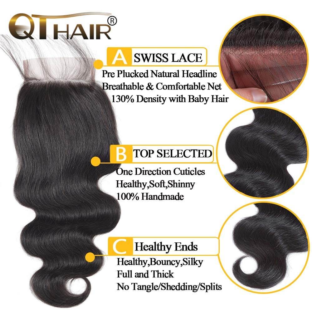 QTHAIR 12A Grade Brazilian Body Wave Human Hair Bundles With Frontal or Closure Unprocessed Brazilian Virgin Hair Bundles with Lace Frontal Closure - QTHAIR