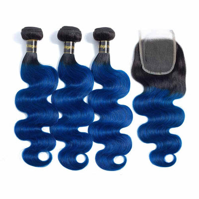 QT Hair 1B/Blue Ombre Color Body Wave Human Hair Weaves - QT Hair