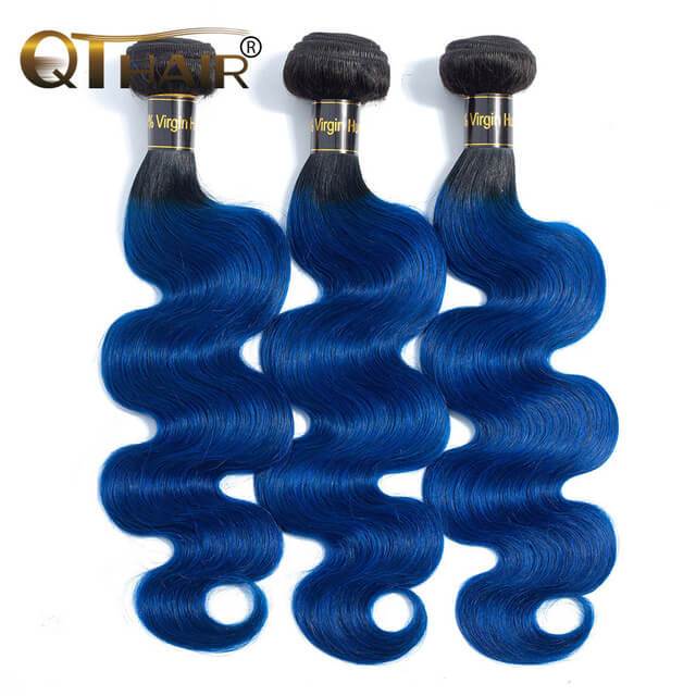 QT Hair 1B/Blue Ombre Color Body Wave Human Hair Weaves - QT Hair