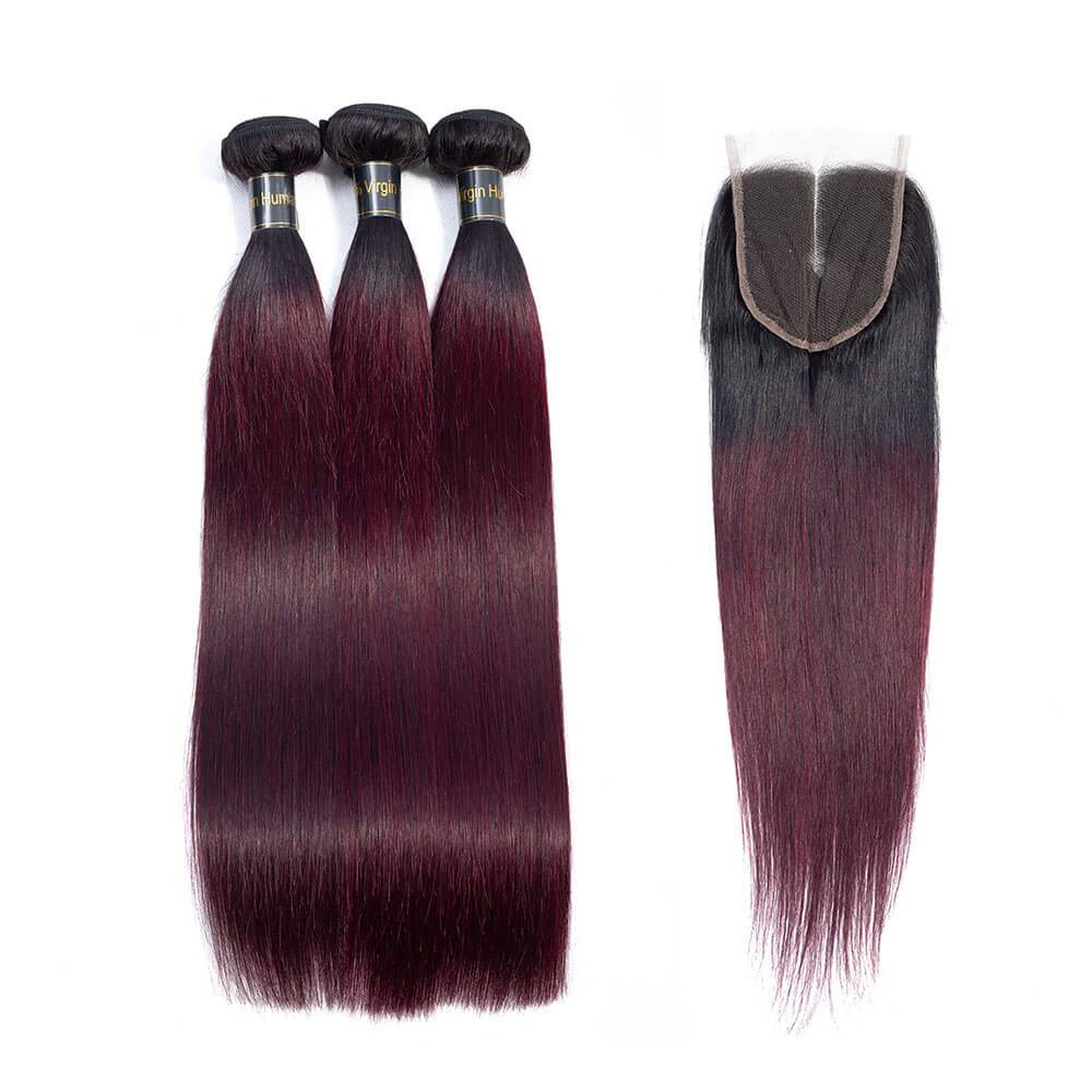 QT Hair 1B/99J Ombre Hair Weave 3 Pcs Straight 100% Virgin Human Hair - QT Hair