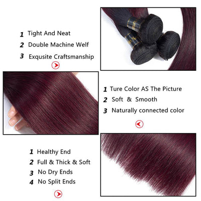 QT Hair 1B/99J Ombre Hair Weave 3 Pcs Straight 100% Virgin Human Hair - QT Hair