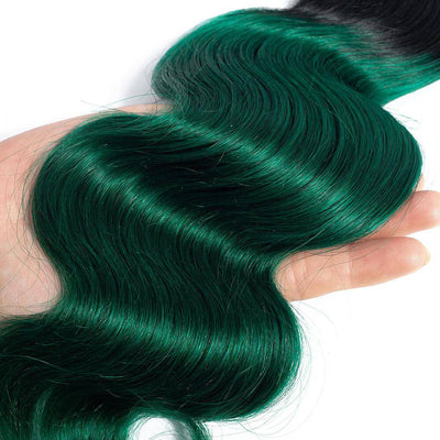 QT Hair 1B/Green Ombre Hair Weave 3 Pcs Body Wave 100% Virgin Human Hair With Lace Closure - QT Hair