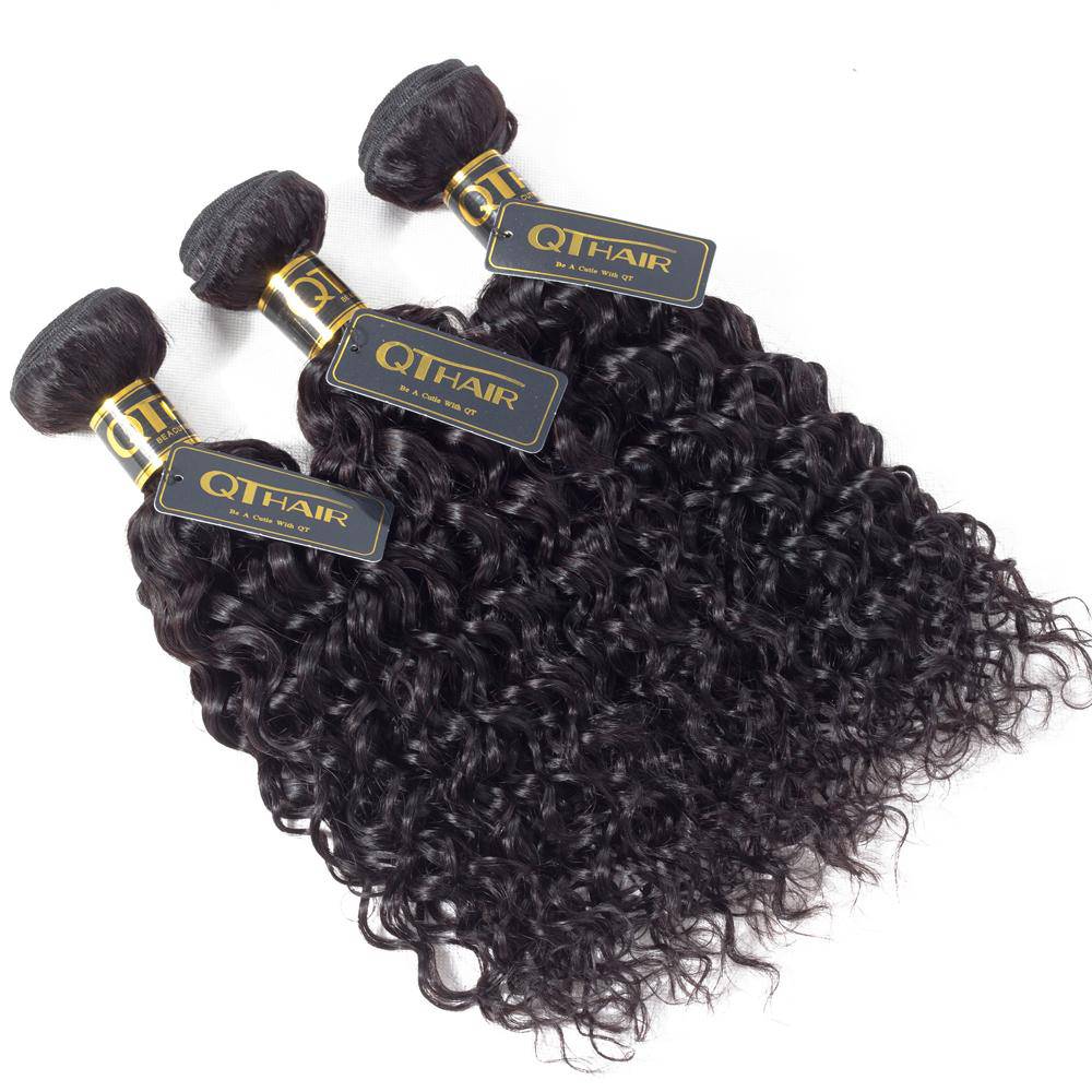 QT Hair Water Wave Natural Hair Weave 3 Bundles With Lace Frontal - QT Hair