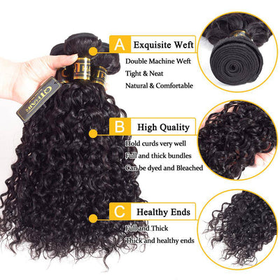 QT Hair Water Wave Natural Hair Weave 3 Bundles With Lace Frontal - QT Hair