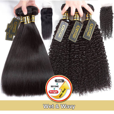 QT Virgin Human Hair Wet And Wavy Magic Hair Jerry Curly 3Pcs With Lace Closure - QT Hair