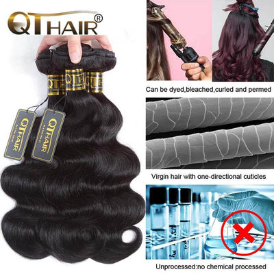 QTHAIR 12A Grade Brazilian Body Wave Human Hair Bundles With Frontal or Closure Unprocessed Brazilian Virgin Hair Bundles with Lace Frontal Closure - QTHAIR