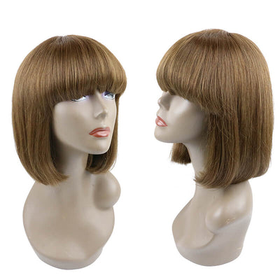 14A Short Straight P4 Bob With Bangs Wigs Brazilian Human Hair Bob Wigs Brown Hair No Lace Full Machine Made Supernova Hair ｜QT Hair