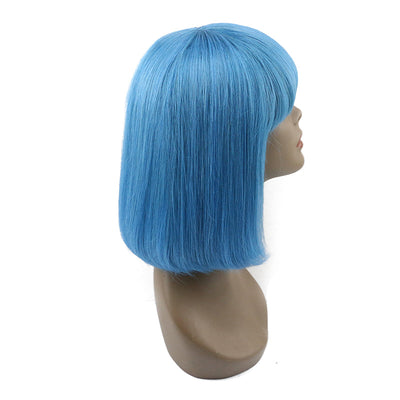 14A Light Blue Straight Bob Wigs Human Hair With Bangs Wigs Glueless 100% Remy Human Hair Wigs None Lace Front Wigs Glueless Machine Made Wigs ｜QT Hair