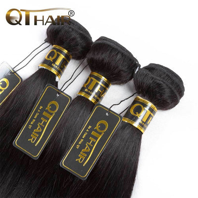 QT Malaysian Straight Wavy Virgin Hair 3Bundles Deals 1B Color - QTHAIR