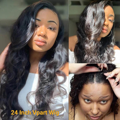Body Wave V Part Wigs No Leave Out Natural Scalp Protective Wigs Beginner Friendly U Part Human Hair Wigs Brazilian Virgin Human Hair Wigs for Black Women ｜QT Hair