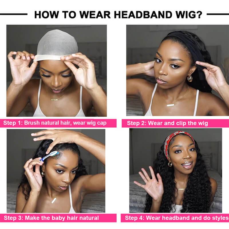Headband Water Wave Wig Scarf Human Hair Human Hair Glueless Wig No plucking wigs150% 180% 200% Density Headband Wigs Human Hair ｜QT Hair